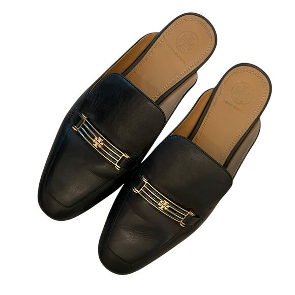 TORY BURCH Black Leather Slip-On Loafer Mules US 8.5 EU 39 - Picture 6 of 16